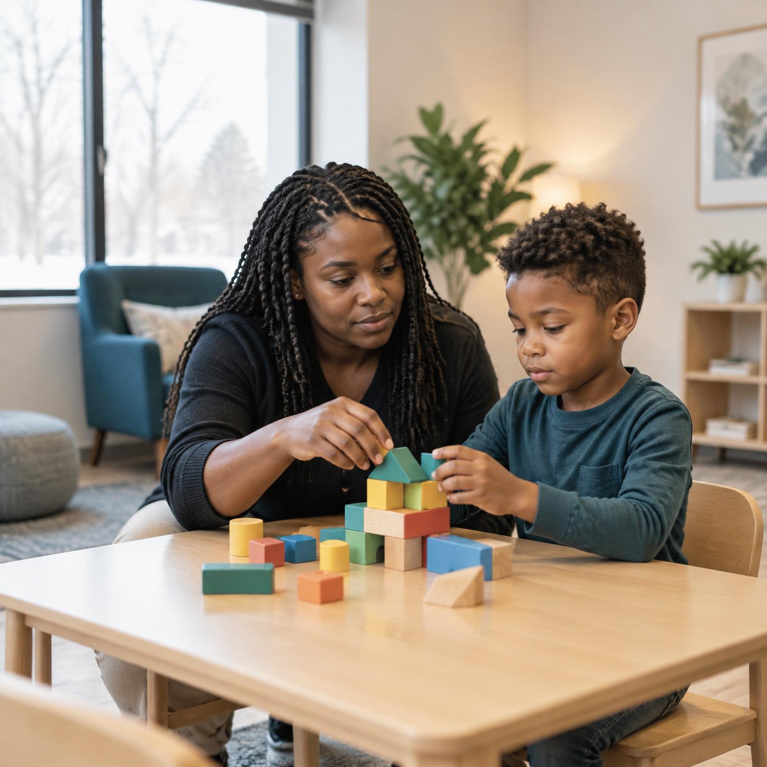 A behavioral therapist and child learning together through play